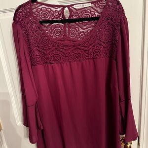 Maroon embellished bell sleeve blouse with 3/4 sleeves